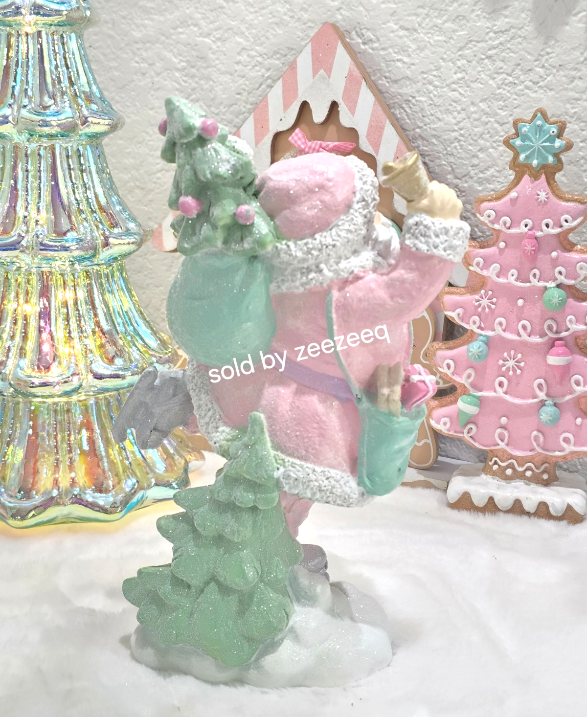 Christmas Pastel Pink Santa Clause Skating Figurine 10.25" NEW Item image 7