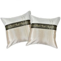 Golden Cream Elephant Parade Silk Throw Pillow Cushion Cover Set | home ... - $22.99