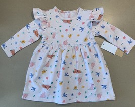 NWT Baby Girls Long Sleeves Dress in Peach Pastel Flower Bird etc. 3M, 6... - £10.38 GBP