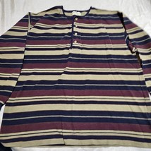Vtg Eddie Bauer Striped Thermal Henley Shirt Button Pullover Cotton Mens XL - $14.05