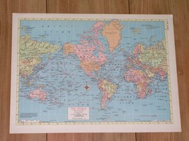 1953 Vintage Map Of The World Mercator Projection America Asia Europe Africa - £13.44 GBP