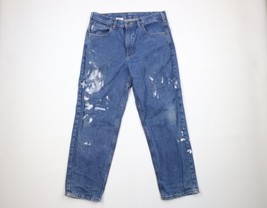 Vintage Carhartt Mens 34x28 Thrashed Spell Out Relaxed Fit Denim Jeans Blue - £40.59 GBP