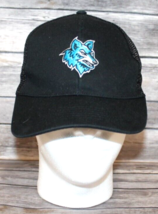 HIT WEAR BLUE WOLF LOGO BLACK BASEBALL HAT CAP MESH BACK ADJUSTABLE SNAP... - $12.16