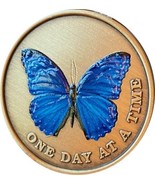 Blue Color Butterfly One Day at A Time Medallion Serenity Prayer Bronze ... - £9.09 GBP