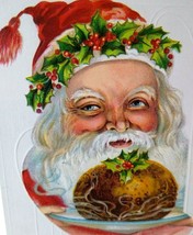 Santa Claus Christmas Postcard Xmas Pudding Plate Embossed Vintage Serie 158 SAS - £12.72 GBP