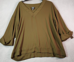 Worthington Blouse Top Womens Size XL Olive Green Polyester Long Sleeve V Neck - £7.50 GBP