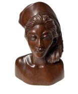 Indonesian Bali Carved Wood Bust Woman 11.5&quot; Statue Balinese Beautiful - $147.58 CAD