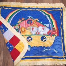 Vintage Noah's Ark baby Quilt Handmade Nursery Bedding Primary colors Pa... - $24.00