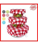 Versatile Set of 3 Red Plaid-2 Bowl Covers - Eco-Conscious Kitchen Essen... - $42.68 CAD