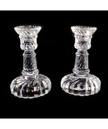 Vintage Pair of 3&quot; Mini Spiral Pressed Art Glass Taper Candle Candlesticks - €17,17 EUR