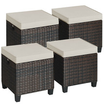 4PCS Patio Rattan Ottoman Cushioned Seat Footrest Coffee Table Outdoor Furniture - £394.42 GBP