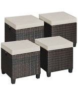4PCS Patio Rattan Ottoman Cushioned Seat Footrest Coffee Table Outdoor F... - £393.45 GBP