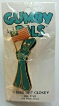 Gumby Enamel 1 1/4&quot; Pin Packaged with Pin-back 1985 Art Clokey NIP Holding Flag - £10.34 GBP