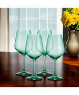 Set of Four Green Crystal Balloon Bowl Stemmed Red Wine Glass - $4,548.89 MXN