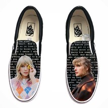 Taylor Swift Custom Shoes - Black Slip On Vans - Men&#39;s And Women&#39;s Shoes - $169.00