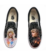 Taylor Swift Custom Shoes - Black Slip On Vans - Men&#39;s And Women&#39;s Shoes - $169.00