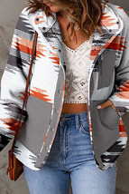 Printed Snap Down Hooded Jacket - £33.54 GBP