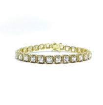 ADIRFINE 18K Gold Plated Asscher Cut Cubic Zirconia Halo Tennis Bracelet - £38.48 GBP