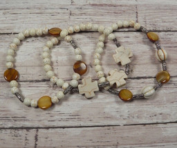 Howlite Coin Shell Beaded Handmade Boho 3 Bracelets White Brown Copper 7&quot; - £13.76 GBP