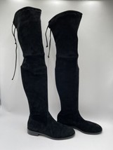 Stuart Weitzman Black Suede Round Toe Pull On Back Tie Thigh High Boots Sz 8.5M - £166.36 GBP