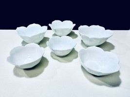 Vintage Set Of 6 Ivory Porcelain Lotus Ribbed Flower Bowls 3 Small 3 Medium - £23.86 GBP