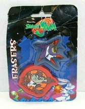 Vintage 1996 Space Jam 2 Pack Die Cut Erasers Taz &amp; Mr. Swackhammer Looney Tunes - £14.21 GBP