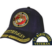 CP00308 U.S. Marine Corps Veteran Cap w/ Embroidered Logo and Wreath - £12.98 GBP