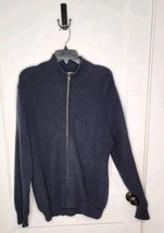 LL BEAN Full Zip Sweater Men’s Large Blue Ribbed Cotton Banded Sleeves 0... - $27.77