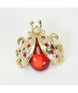 Ladybug Brooch Red &amp; Clear Crystal Transparent Red Acrylic Body 1&quot; X 1&quot; - £18.59 GBP