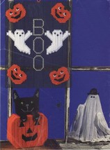 Plastic Canvas Halloween Spooks Window Decor Cat Ghost Doorknob Hanger Pattern - £8.01 GBP