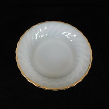 Fire King Oven Ware Golden Shell Coupe Bowl Milkwhite Glass 7 5/8&quot; dia Gold Trim - £7.79 GBP