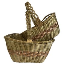 Basket Pair (2) Brass Woven Wire Weave Braided Handle 9.5” 7.75”  Vtg Heavy - £47.30 GBP