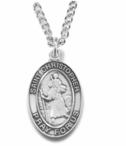 Sterling Silver St. Christopher Oval Patron Of Travelers Medal Necklace &amp; Chain - £93.86 GBP