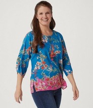  Tolani Collection Printed 3/4-Sleeve Woven Blue Floral Top 2X New A347007 - £14.38 GBP