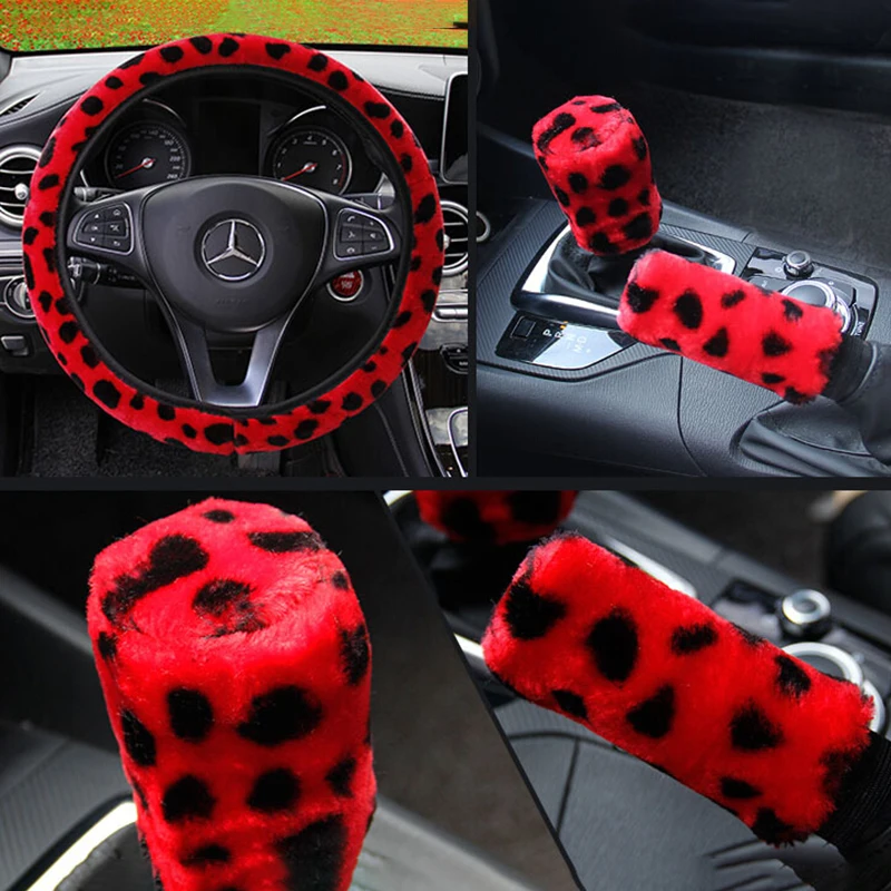 3Pcs/set Fashion Leopard Printed Steering Wheel Cover Hand Brake Gear Protective - £12.35 GBP+