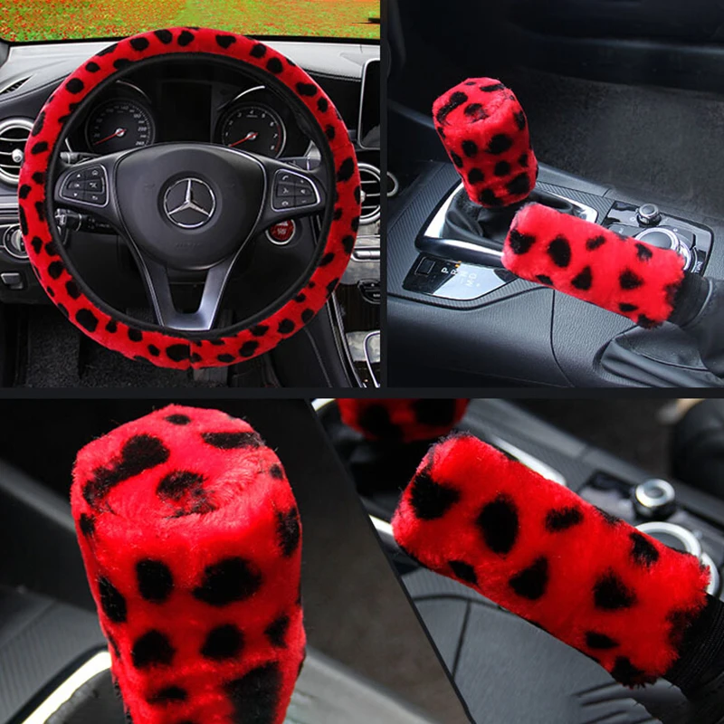 3Pcs/set Fashion Leopard Printed Steering Wheel Cover Hand Brake Gear Protective - $15.71+