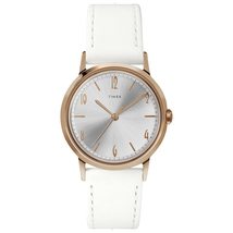 Timex 34 mm Marlin Mechanical Rose Gold Case Silver Dial White Leather Rose Gold - £299.45 GBP