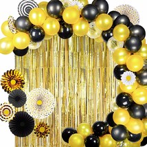 JOYYPOP Black Gold Party New Years Decorations w Black Gold Hanging Pape... - £15.87 GBP