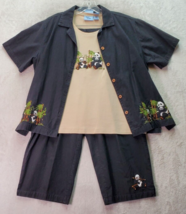3 Piece Set Jane Ashley Shirt &amp; Tee &amp; Pants Women XL Black Tan Panda Emb... - $22.98