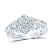 Sterling Silver Round Diamond Heart Bridal Wedding Ring Band Set 1/3 Cttw - £190.20 GBP