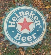 Heineken Bottlecap Beer Embossed Round Metal Tin Advertising Sign 19&quot; 1999 - $60.76