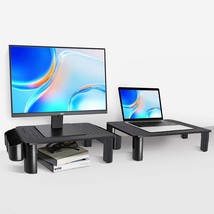 2 Pack Monitor Stand Riser, 3 Height Adjustable Monitor Stand, Flat Screen Tv Mo - £30.36 GBP