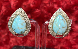 Vintage Richelieu Faux Turquoise On Silver Tone Clip On Earrings - £16.51 GBP