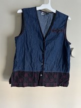 Vintage Capacity Women&#39;s Denim Vest Plaid Detail Cotton Size S Blue - $23.74