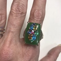 Green Jade and Multi Gem Ring 925 Sz 10 - $74.79