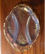 Vintage gold rimmed clear floral divided SERVING plate - £22.27 GBP