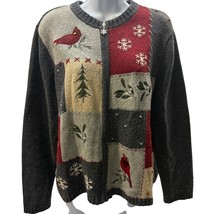 VTG Croft &amp; Barrow Holiday Christmas Sweater Womens L Petit Zip Red Card... - $27.54