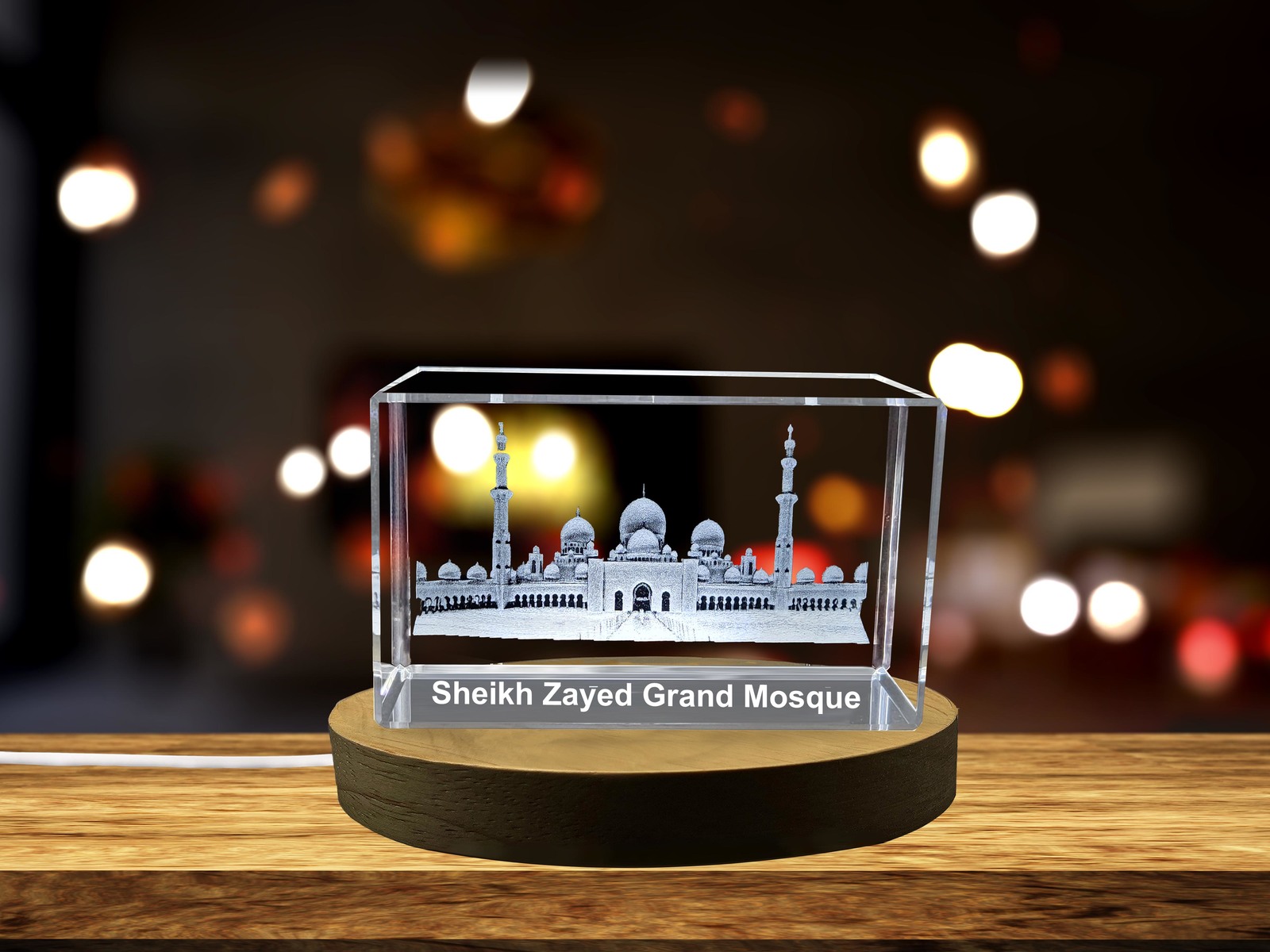 LED Base included | Stunning 3D Engraved Crystal Replica of Sheikh Zayed Grand