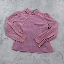 First Glance Shirt Womens 5 Purple Balloon Long Sleeve Button Pleated Blouse - $14.02