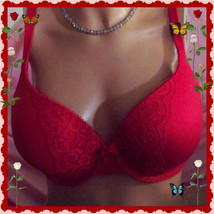 $58 38C  Bright Lipstick Red Lace Detail Body by Victorias Secret PushUP UW Bra - £32.12 GBP